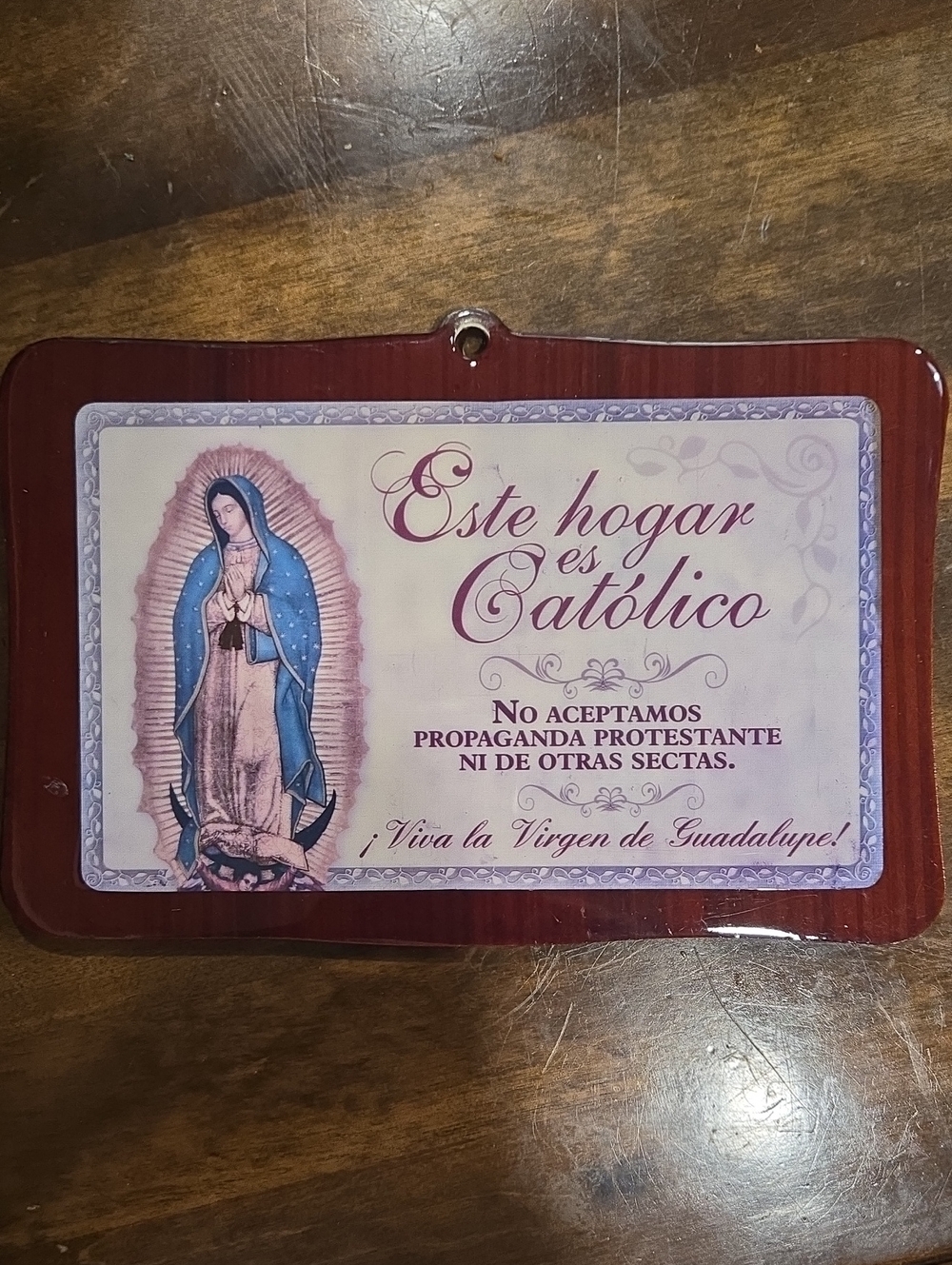 Our Lady Of Guadalupe Spanish  Plaque Made In Mexico